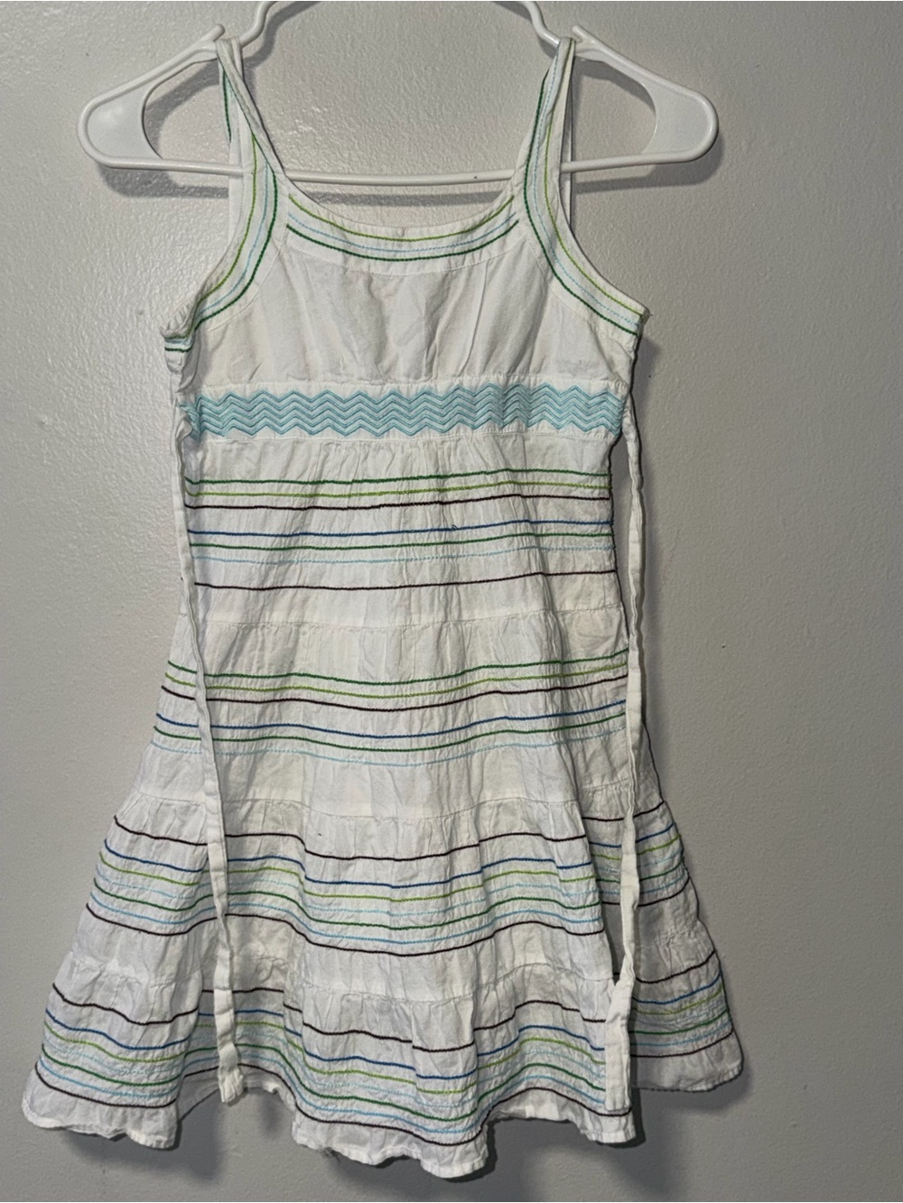 George White Sundress with Blue and Green Stripes
